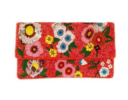 Red Flower Beaded // Clutch