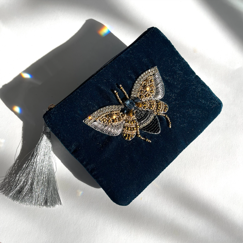 Gilded bee // velvet pouch