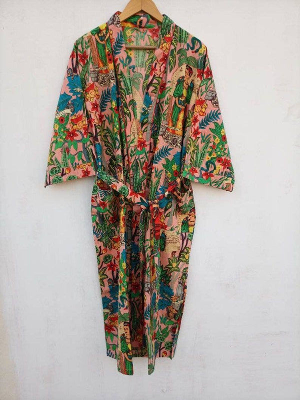Pure Cotton Hand Block Frida Kahlo Print Robe Cotton Kimono