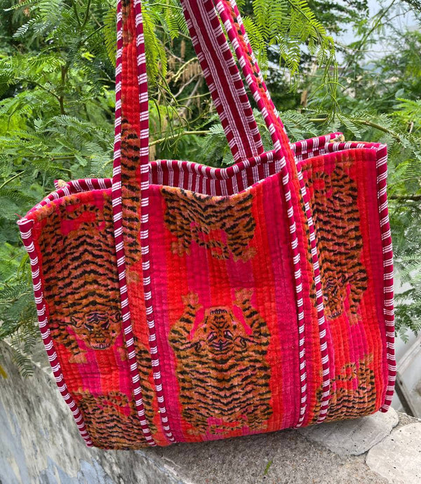 Yoga Bag Shopping Bag Tiger Print Velvet Cotton Handmade Bag