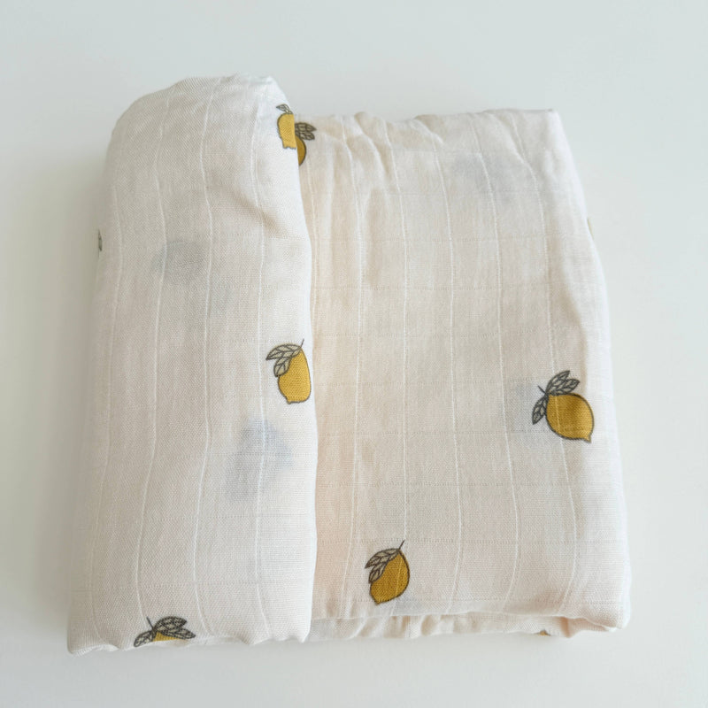 Bamboo Muslin Swaddle Baby Blanket (Lemons)