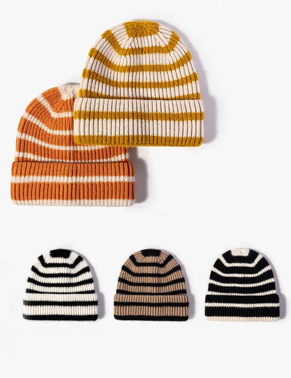 Ladies Color Block Stripe Folder // Knit Beanie