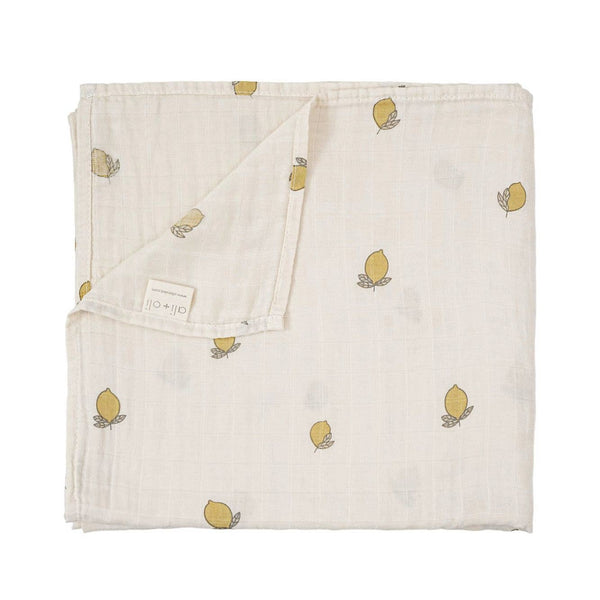 Bamboo Muslin Swaddle Baby Blanket (Lemons)