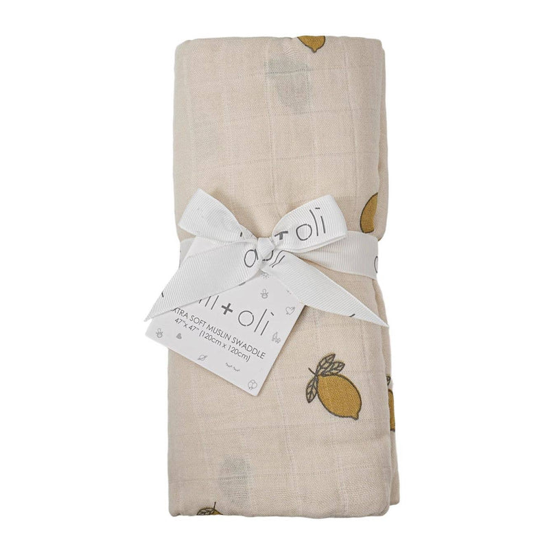 Bamboo Muslin Swaddle Baby Blanket (Lemons)