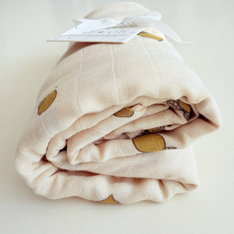 Bamboo Muslin Swaddle Baby Blanket (Lemons)