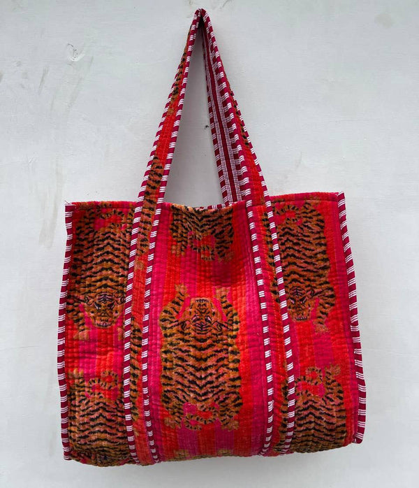 Yoga Bag Shopping Bag Tiger Print Velvet Cotton Handmade Bag