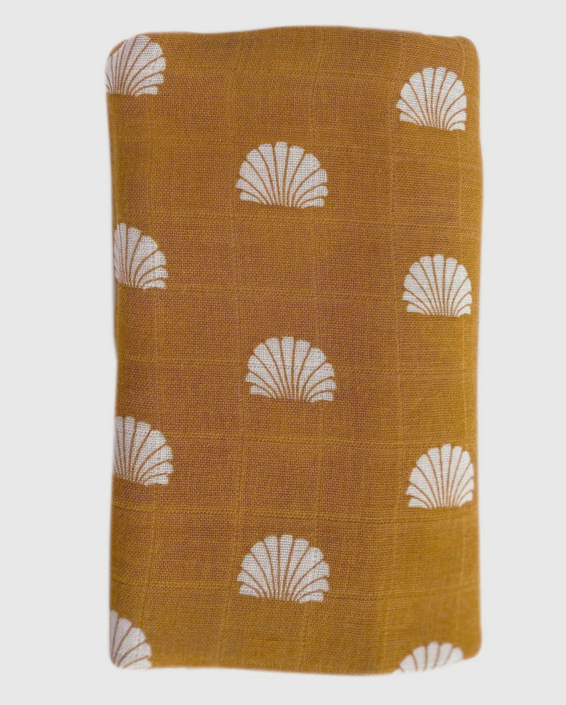Bamboo + Cotton Muslin Swaddle Wrap // Ginger - Shell Print