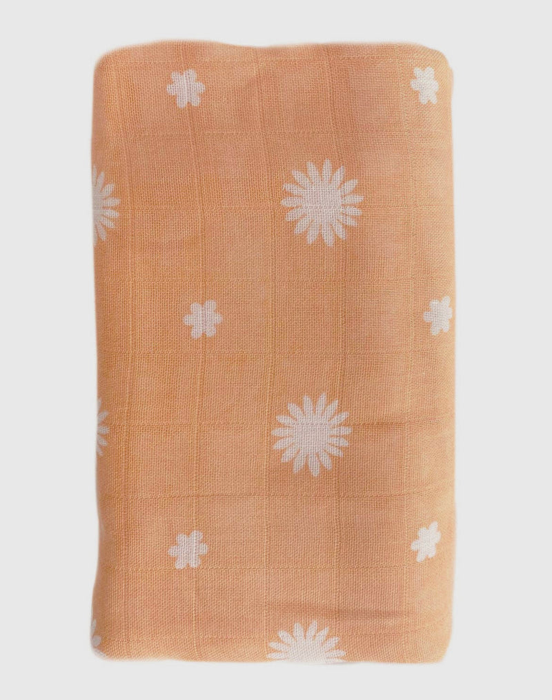 Bamboo + Cotton Muslin Swaddle Wrap // Peach - Daisy Print