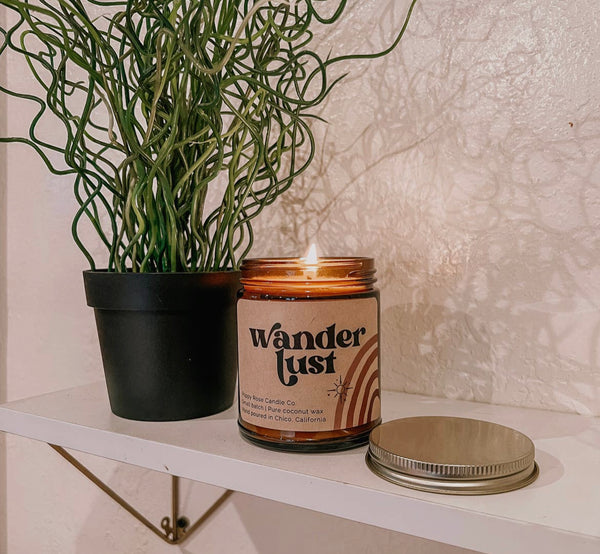 Wanderlust // 8 oz Coconut Wax Amber Jar Candle