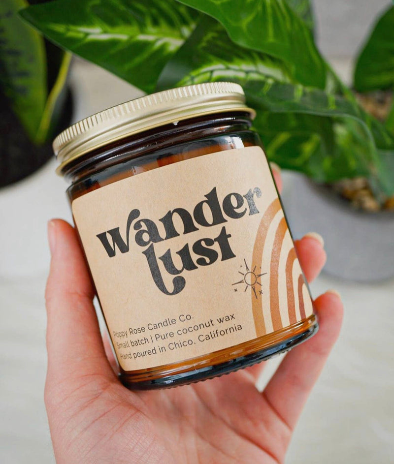 Wanderlust // 8 oz Coconut Wax Amber Jar Candle