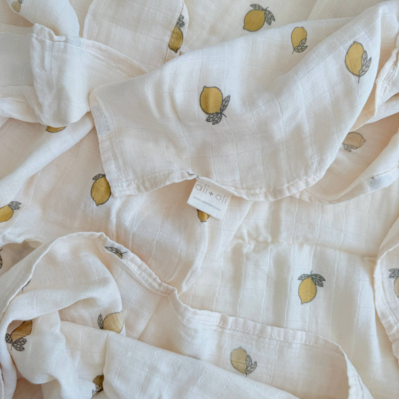 Bamboo Muslin Swaddle Baby Blanket (Lemons)