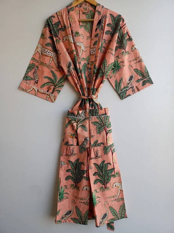 Handmade Cover up Bath Robe Floral Print Women's long Kimono