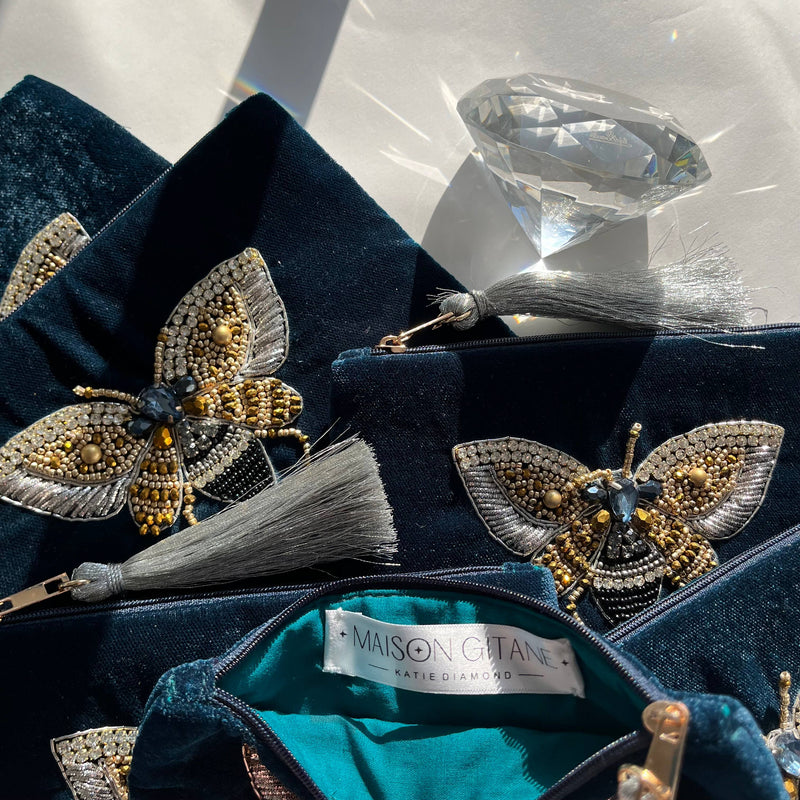 Gilded bee // velvet pouch