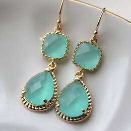 Aqua Mint Earrings Gold Blue Earrings