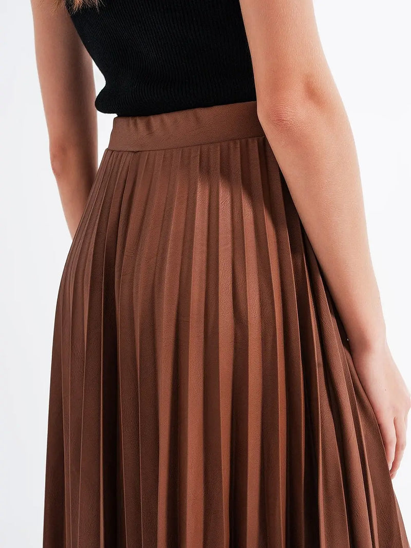 Brown Leather Pleated // Skirt